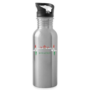 Budapest Skyline Herzschlag Ungarn Herz Budapester - Trinkflasche mit integriertem Trinkhalm - Lightsilver - Rechts