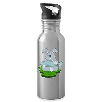 Hase Angler Fisch Angeln - Trinkflasche mit integriertem Trinkhalm - Lightsilver - Rechts