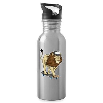 Lion Skater Skateboard - Water bottle with straw - silver - Right