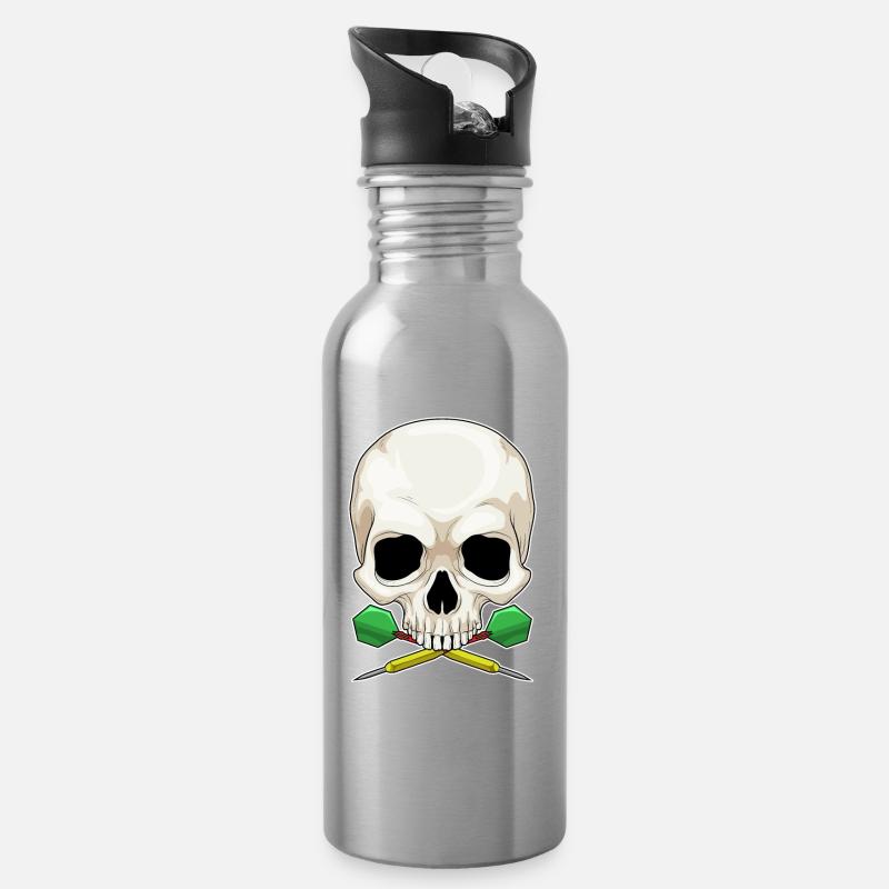 Totenkopf Dart Dartpfeil - Trinkflasche mit integriertem Trinkhalm - Lightsilver