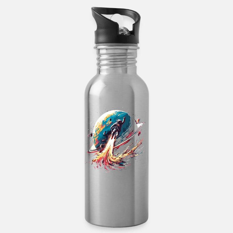 Astronauten Planeten Kunst - Trinkflasche mit integriertem Trinkhalm - Lightsilver