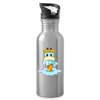 Giraffe Angler Fisch Angeln - Trinkflasche mit integriertem Trinkhalm - Lightsilver - Rechts