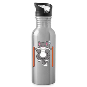 Cat Bodybuilder Pull-ups Bodybuilding - Water bottle with straw - silver - Right
