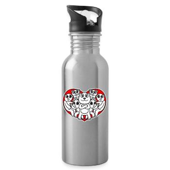 Heart Bear Love Romantic - Water bottle with straw - silver - Right