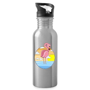 Flamingo Sonnenuntergang - Trinkflasche mit integriertem Trinkhalm - Lightsilver - Rechts