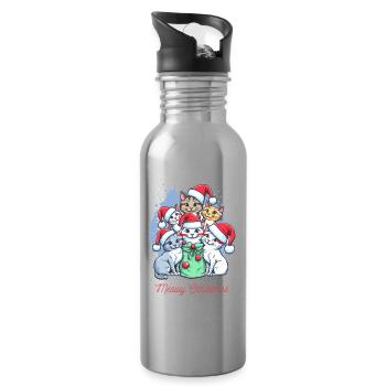 Festive Cat Christmas Crew Design - Water bottle with straw - silver - Right