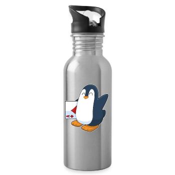 Pinguin Poker Pokerkarten Kartenspiel - Trinkflasche mit integriertem Trinkhalm - Lightsilver - Rechts