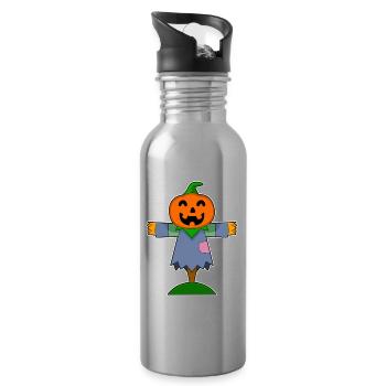 Vogelscheuche Halloween Kürbis - Trinkflasche mit integriertem Trinkhalm - Lightsilver - Rechts