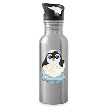 Œuf de bébé pingouin - Gourde avec paille intégrée - argent clair - Droite