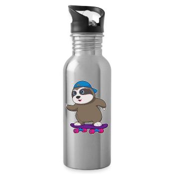 Sloth Skater Skateboard Sport - Water bottle with straw - silver - Right
