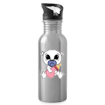 Bébé ours - Gourde avec paille intégrée - argent clair - Droite
