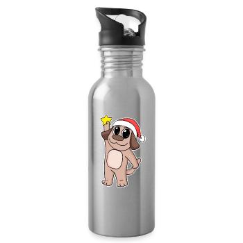 Hund Weihnachten - Trinkflasche mit integriertem Trinkhalm - Lightsilver - Rechts