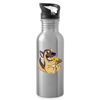 Deutscher Schäferhund Hund Pizza - Trinkflasche mit integriertem Trinkhalm - Lightsilver - Rechts