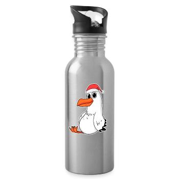 Seagull Christmas - Water bottle with straw - silver - Right