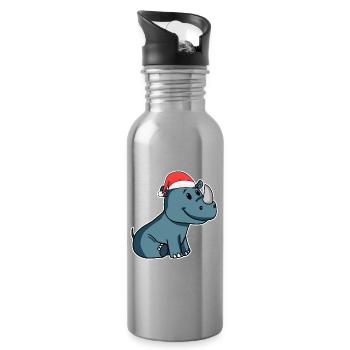 Noël rhinocéros - Gourde avec paille intégrée - argent clair - Droite