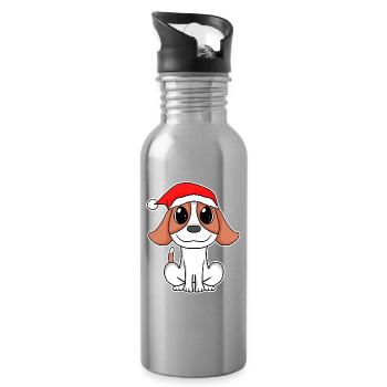 Chien Chien Animal Noël - Gourde avec paille intégrée - argent clair - Droite