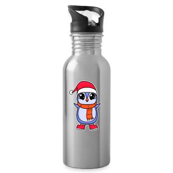 Penguin Christmas - Water bottle with straw - silver - Right