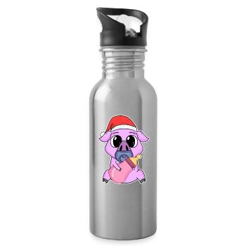 Pig Baby Christmas - Water bottle with straw - silver - Right