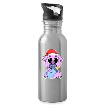 Pig Baby Christmas - Water bottle with straw - silver - Right