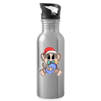 Affe Baby Weihnachten - Trinkflasche mit integriertem Trinkhalm - Lightsilver - Rechts