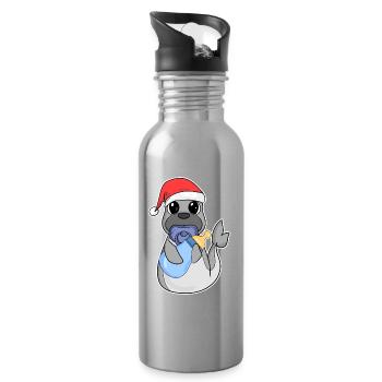 Bébé Lion de mer Noël - Gourde avec paille intégrée - argent clair - Droite