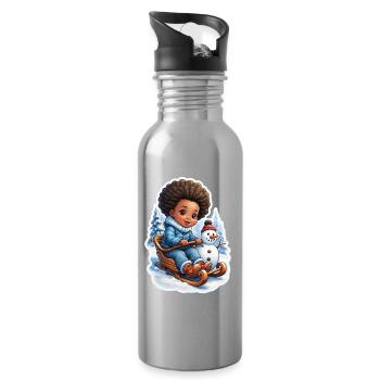 Winter fun with snowman and sleigh - Water bottle with straw - silver - Right