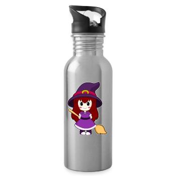 Girl Witch Broom - Water bottle with straw - silver - Right