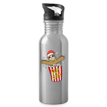 Sloth Popcorn Cinema Christmas - Water bottle with straw - silver - Right