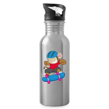 Singe Skater Skateboard Sport - Gourde avec paille intégrée - argent clair - Droite