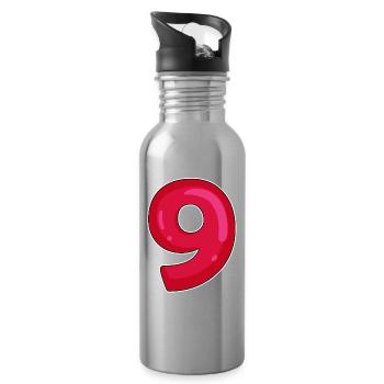 NEUN - 9 - Ziffer rot - Trinkflasche mit integriertem Trinkhalm - Lightsilver - Rechts