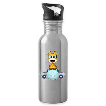 Giraffe Airplane - Water bottle with straw - silver - Right