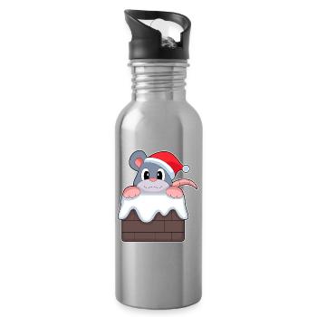 Maus Weihnachten Weihnachtsmütze - Trinkflasche mit integriertem Trinkhalm - Lightsilver - Rechts