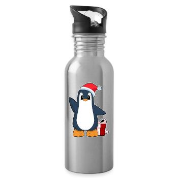 Penguin Christmas Santa Hat - Water bottle with straw - silver - Right