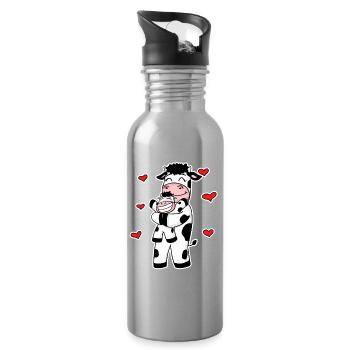 Famille de vaches - Vache avec bébé - Motif de vache - Gourde avec paille intégrée - argent clair - Droite