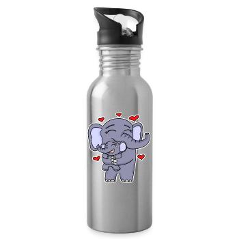 Elephant Family - Elephant with Baby - Elephant - Water bottle with straw - silver - Right