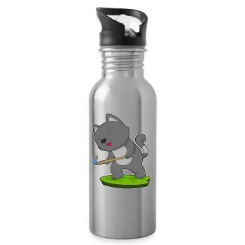 Katze Feldhockey Feldhockeyschläger - Trinkflasche mit integriertem Trinkhalm - Lightsilver - Rechts