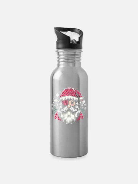 Weihnachtsmann Strickmuster mit Augenklappe - Trinkflasche mit integriertem Trinkhalm - Lightsilver