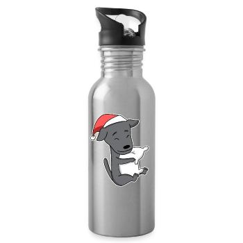 Italian Greyhound Dog Animal Christmas - Water bottle with straw - silver - Right