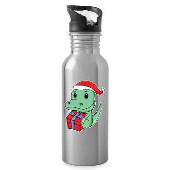 Crocodile avec bonnet de Père Noël - Gourde avec paille intégrée - argent clair - Droite