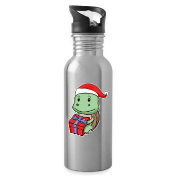 Turtle with Christmas hat - Water bottle with straw - silver - Right