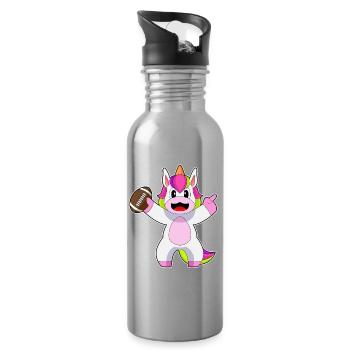 Unicorn American Football Sports - Water bottle with straw - silver - Right