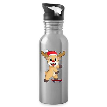 Reindeer Christmas Skateboard - Water bottle with straw - silver - Right