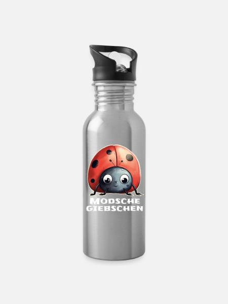 Modschegiebchen Marienkäfer Sächsisch Geschenk - Trinkflasche mit integriertem Trinkhalm - Lightsilver