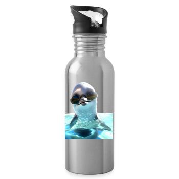 Dolphin Sunglasses Love Dolphins Cute Dolphin - Water bottle with straw - silver - Right