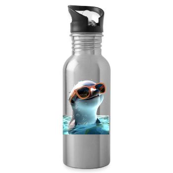 Dolphin Sunglasses Love Dolphins Cute Dolphin - Water bottle with straw - silver - Right