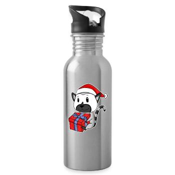 Lémurien avec le chapeau de Père Noël - Gourde avec paille intégrée - argent clair - Droite