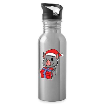 Chauve-souris avec bonnet de Père Noël - Noël - Gourde avec paille intégrée - argent clair - Droite