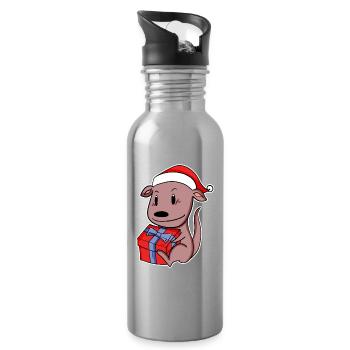 Känguru mit Weihnachtsmütze und Weihnachtsgeschenk - Trinkflasche mit integriertem Trinkhalm - Lightsilver - Rechts