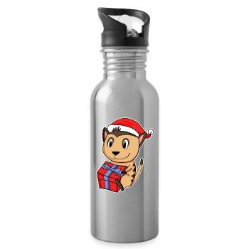 Suricate avec chapeau de Père Noël - Noël - Gourde avec paille intégrée - argent clair - Droite