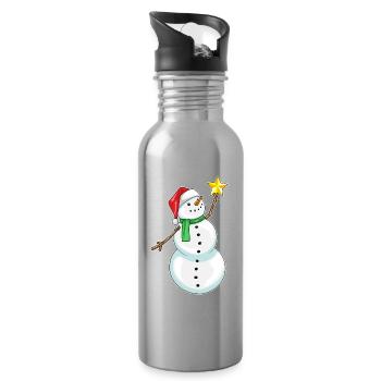 Poinsettia de Noël bonhomme de neige - Gourde avec paille intégrée - argent clair - Droite